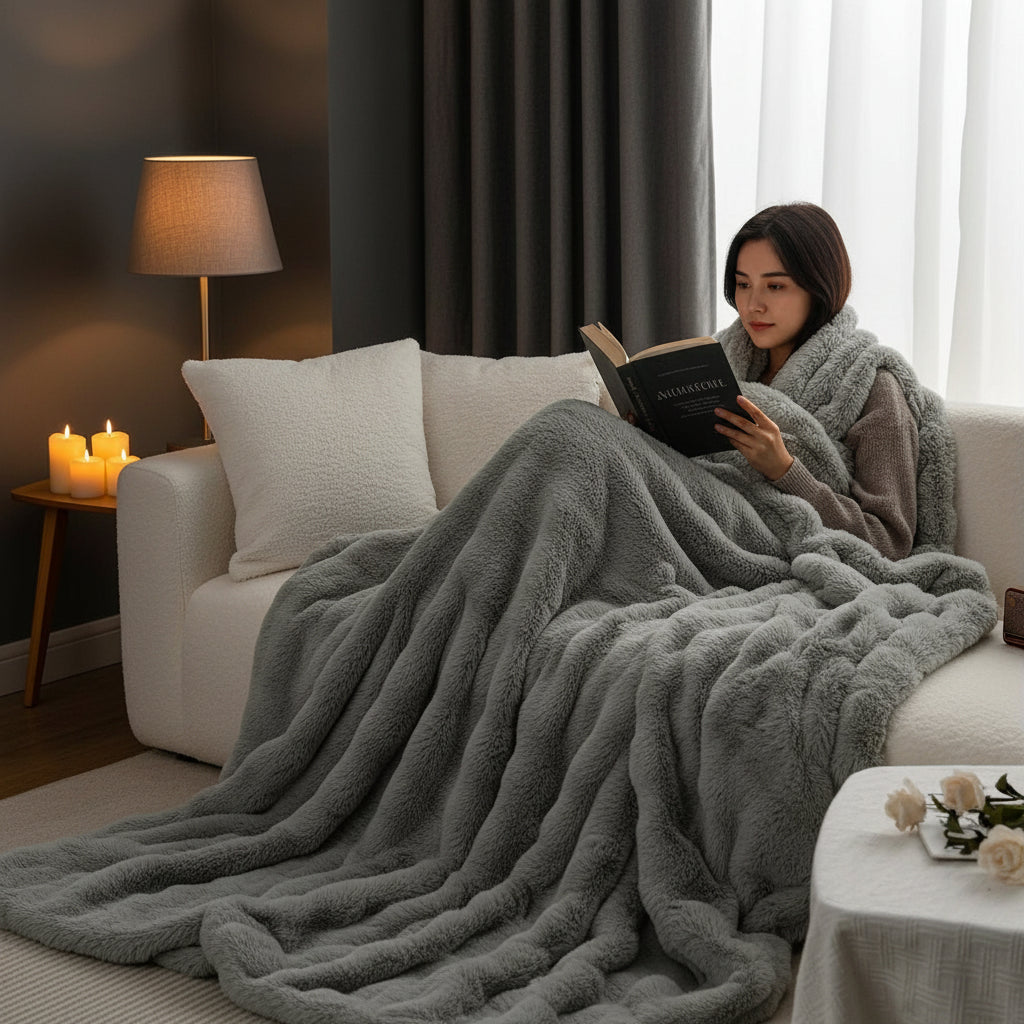Faux Rabbit Fur Luxury Bubble Throw Blanket | Soft & Warm | 2 Sizes | 11 Colours