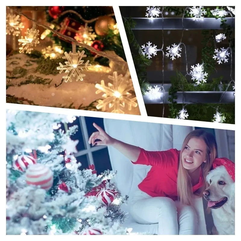 Snowflake Fairy Lights – LED String Lights, Battery/USB Powered