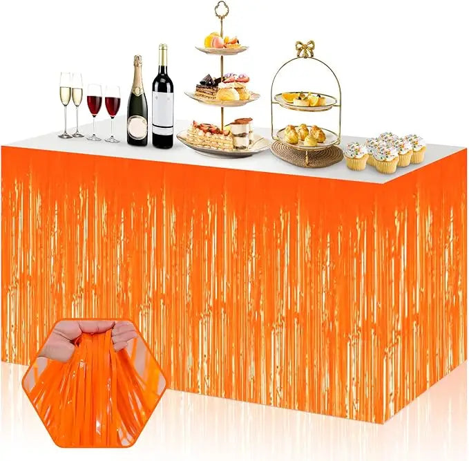 Metallic Foil Tinsel Fringe Table Skirt – 2-Pack, Party Decor