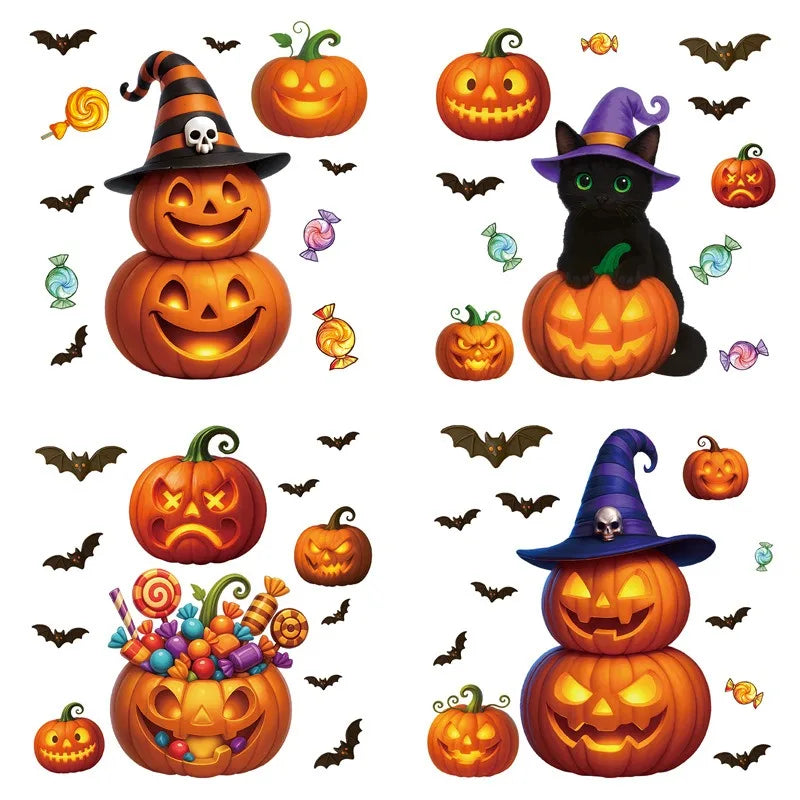 Halloween Window Cling Stickers | Pumpkin, Bat, Skull & Witch Designs | Party Decoration