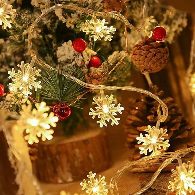 Snowflake Fairy Lights – LED String Lights, Battery/USB Powered