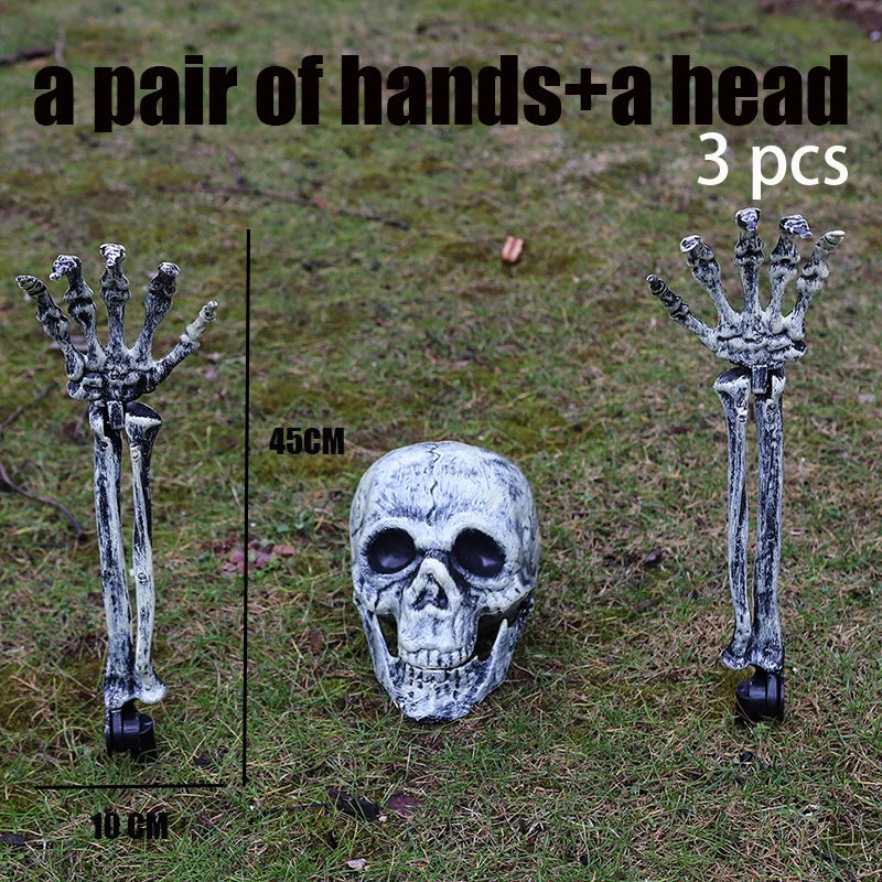 Halloween Skeleton Head & Hands Yard Decorations