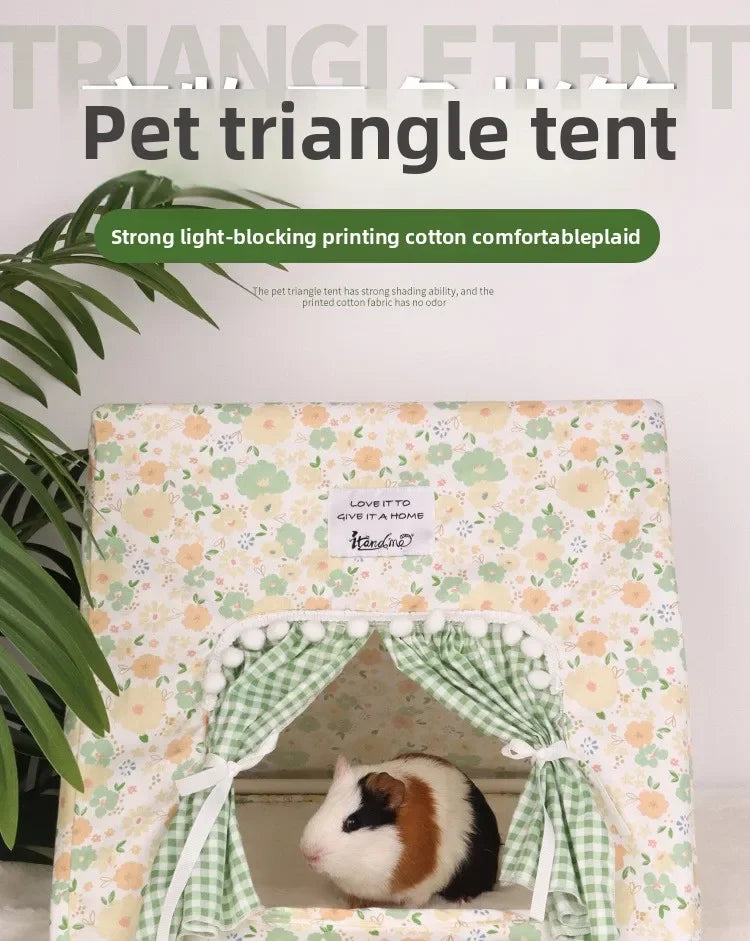 Small Pet Tent Hideout House | Floral Cotton Sleeping Tent for Rabbits, Guinea Pigs & Hamsters | 36x36x30cm