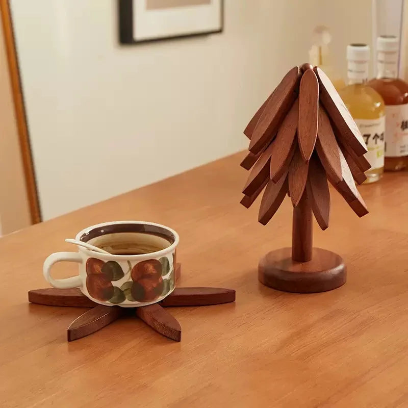 Christmas Tree Wooden Trivet - Heat-Resistant Pot Mat & Coaster