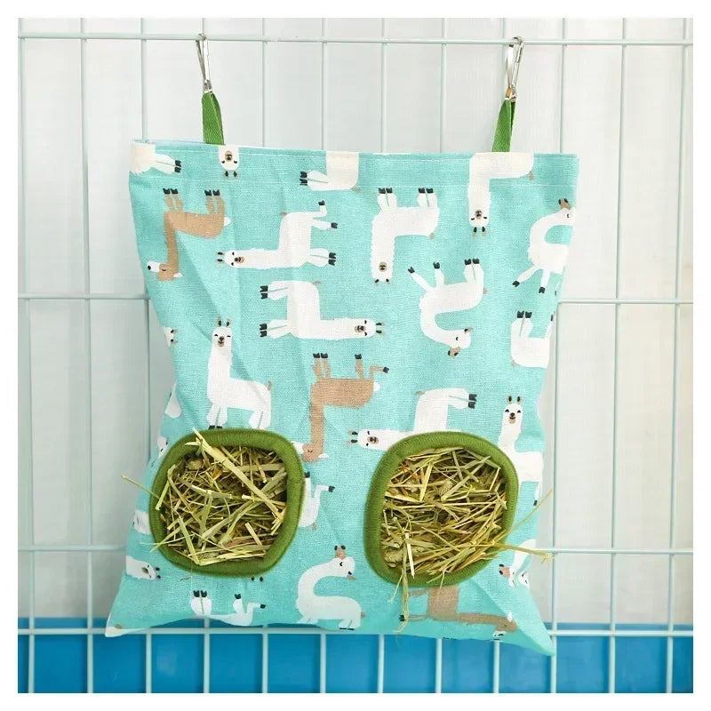 Small Pet Hay Bag Hanging Feeder | Canvas Pouch for Rabbits, Guinea Pigs & Hamsters | 2 & 3 Hole
