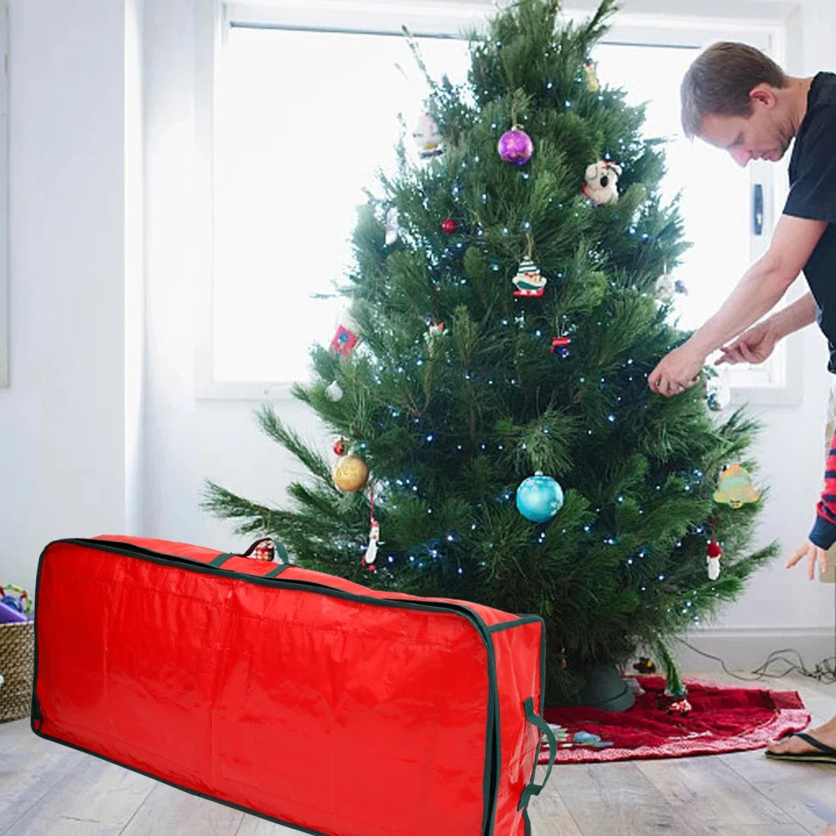 Christmas Wrapping Paper Storage Bag | 40" Durable Oxford Fabric | Fits Rolls, Ribbons & Ornaments | Red & Green