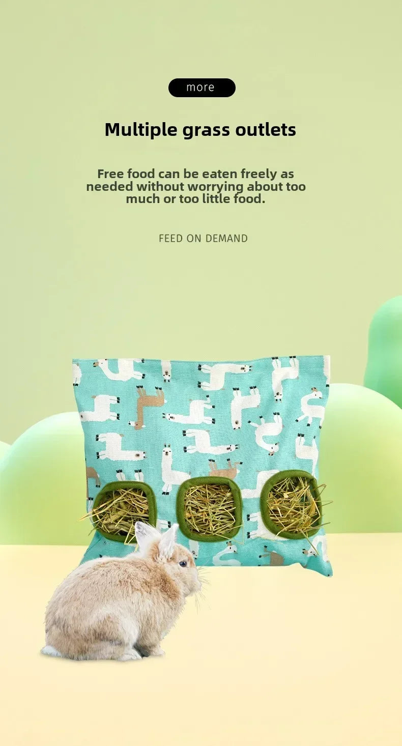 Small Pet Hay Bag Hanging Feeder | Canvas Pouch for Rabbits, Guinea Pigs & Hamsters | 2 & 3 Hole