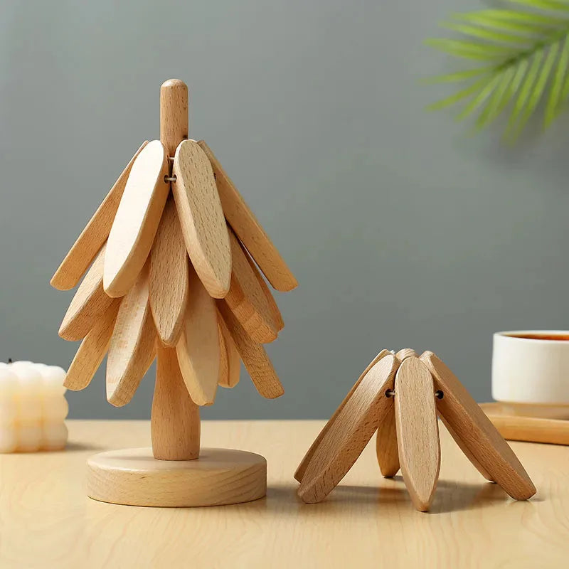 Christmas Tree Wooden Trivet - Heat-Resistant Pot Mat & Coaster