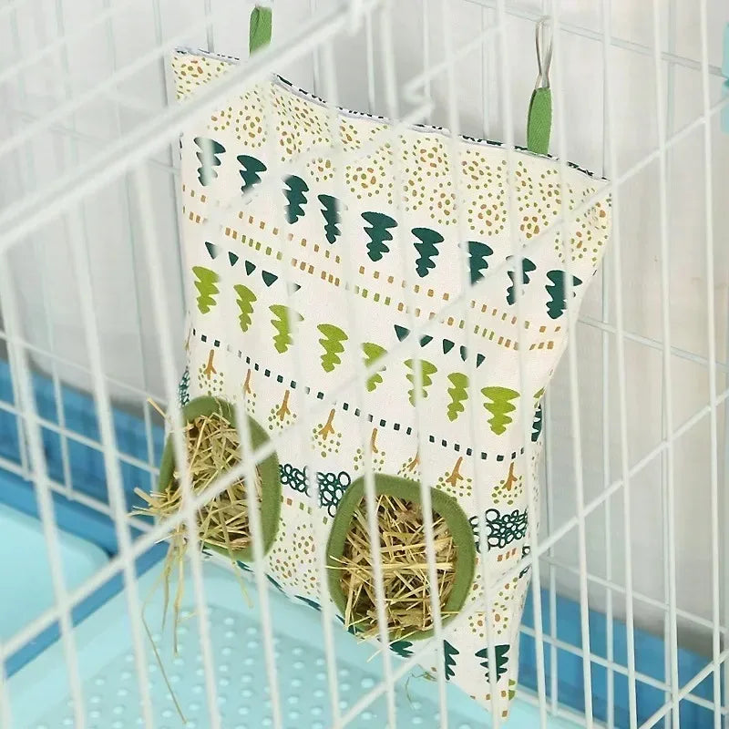 Small Pet Hay Bag Hanging Feeder | Canvas Pouch for Rabbits, Guinea Pigs & Hamsters | 2 & 3 Hole