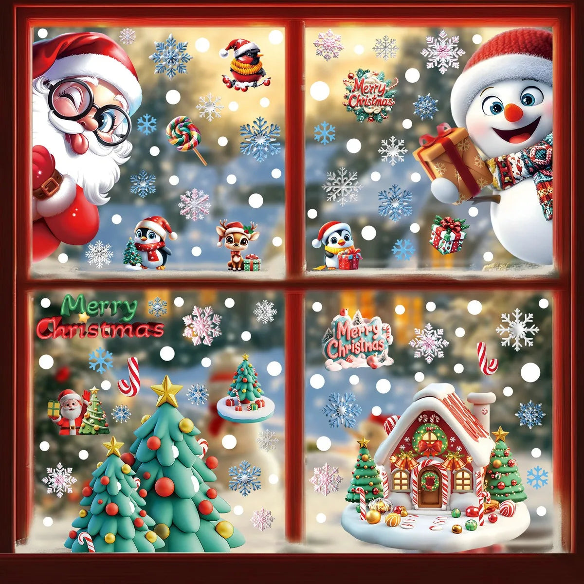 Christmas Window Stickers | 10 Festive Designs | Gingerbread Man, Santa, Snowman & More | Xmas Decor