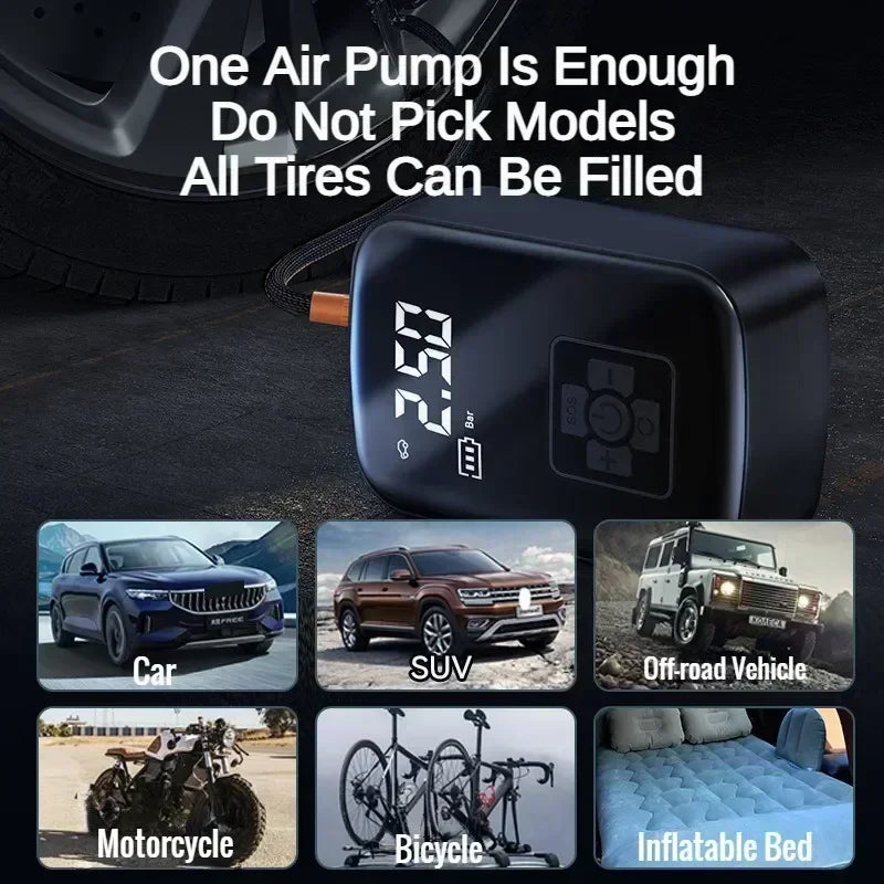 EAFC Portable Wireless Tyre Inflator | 30L/min Digital Air Compressor with Auto-Stop