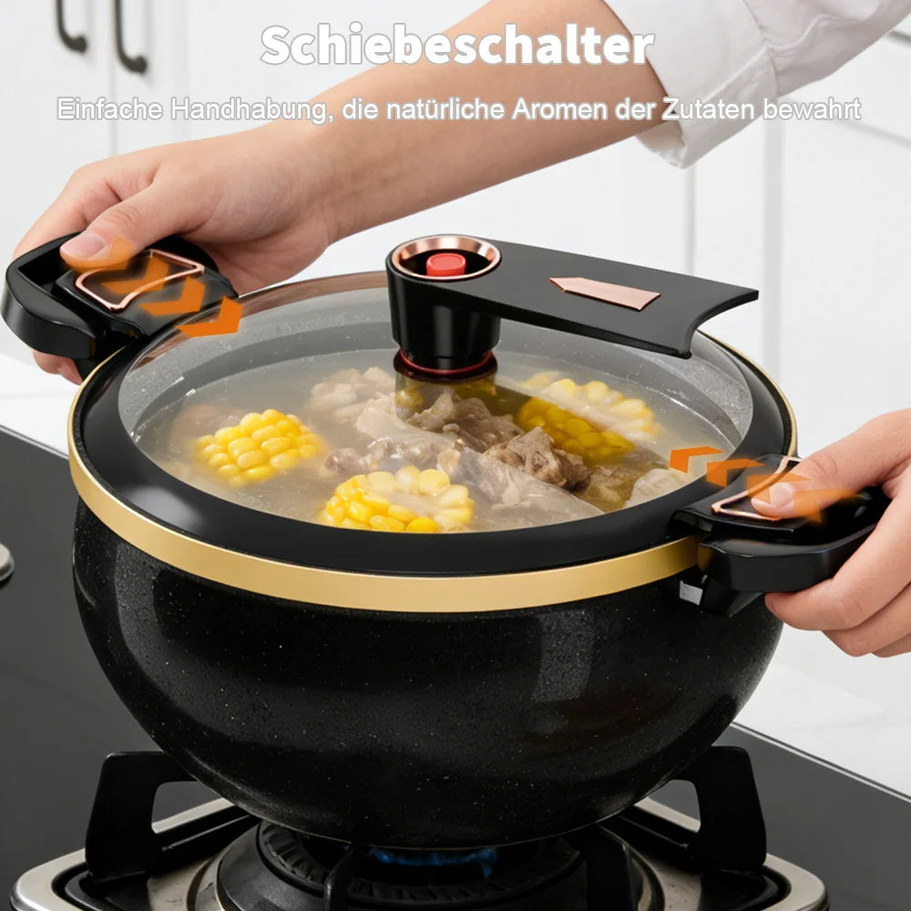 7L Micro-Pressure Soup Pot with Glass Lid & Spoon | Non-Stick Cast Iron Stew Pot | Gas & Induction Compatible