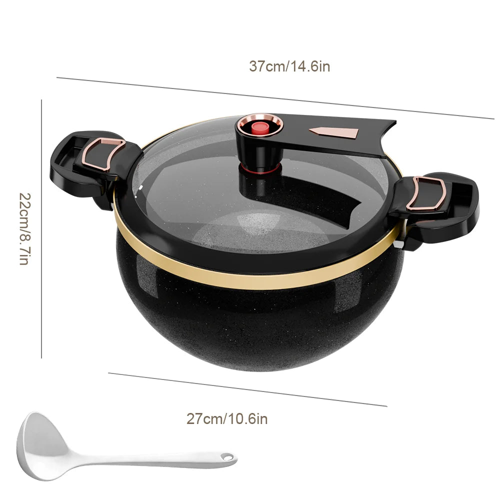 7L Micro-Pressure Soup Pot with Glass Lid & Spoon | Non-Stick Cast Iron Stew Pot | Gas & Induction Compatible