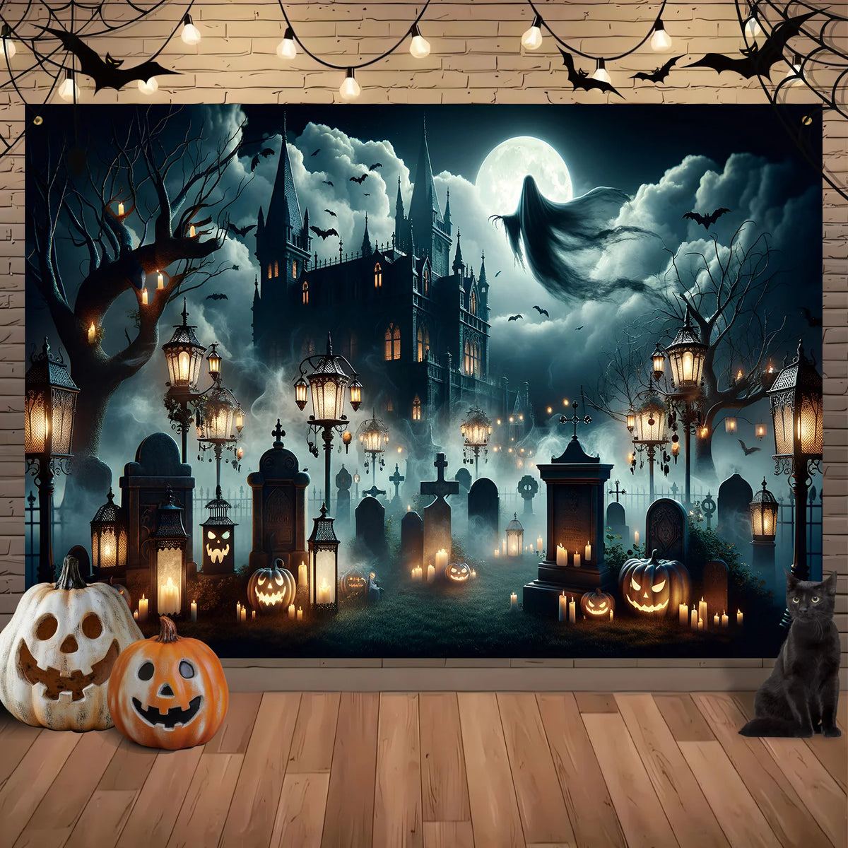 Halloween Gothic Cemetery Ghost Banner | Party Backdrop