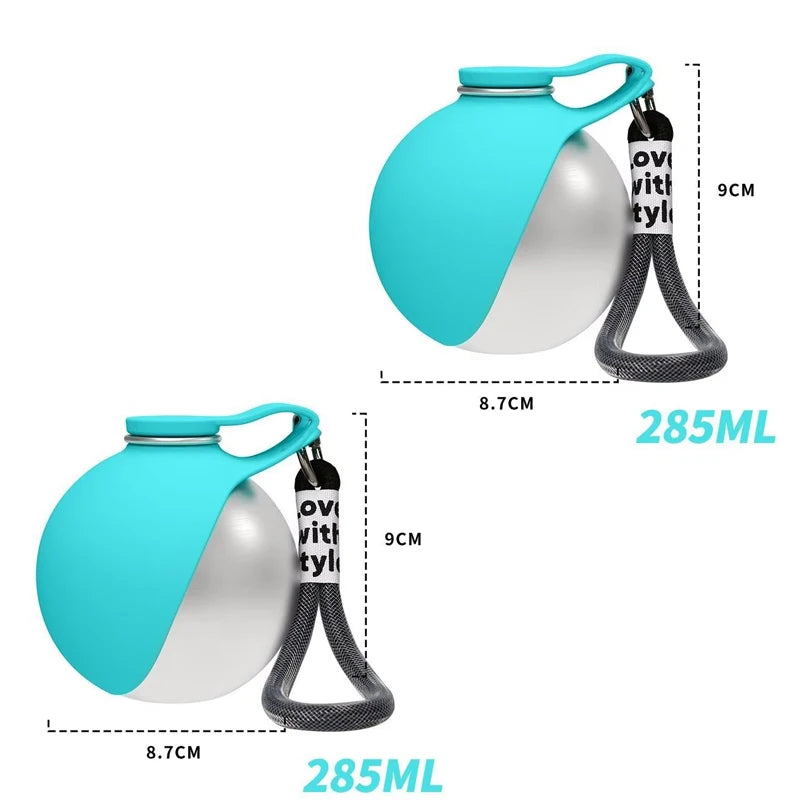 Stainless Steel Portable Dog Water Bottle with Silicone Bowl | 285ml