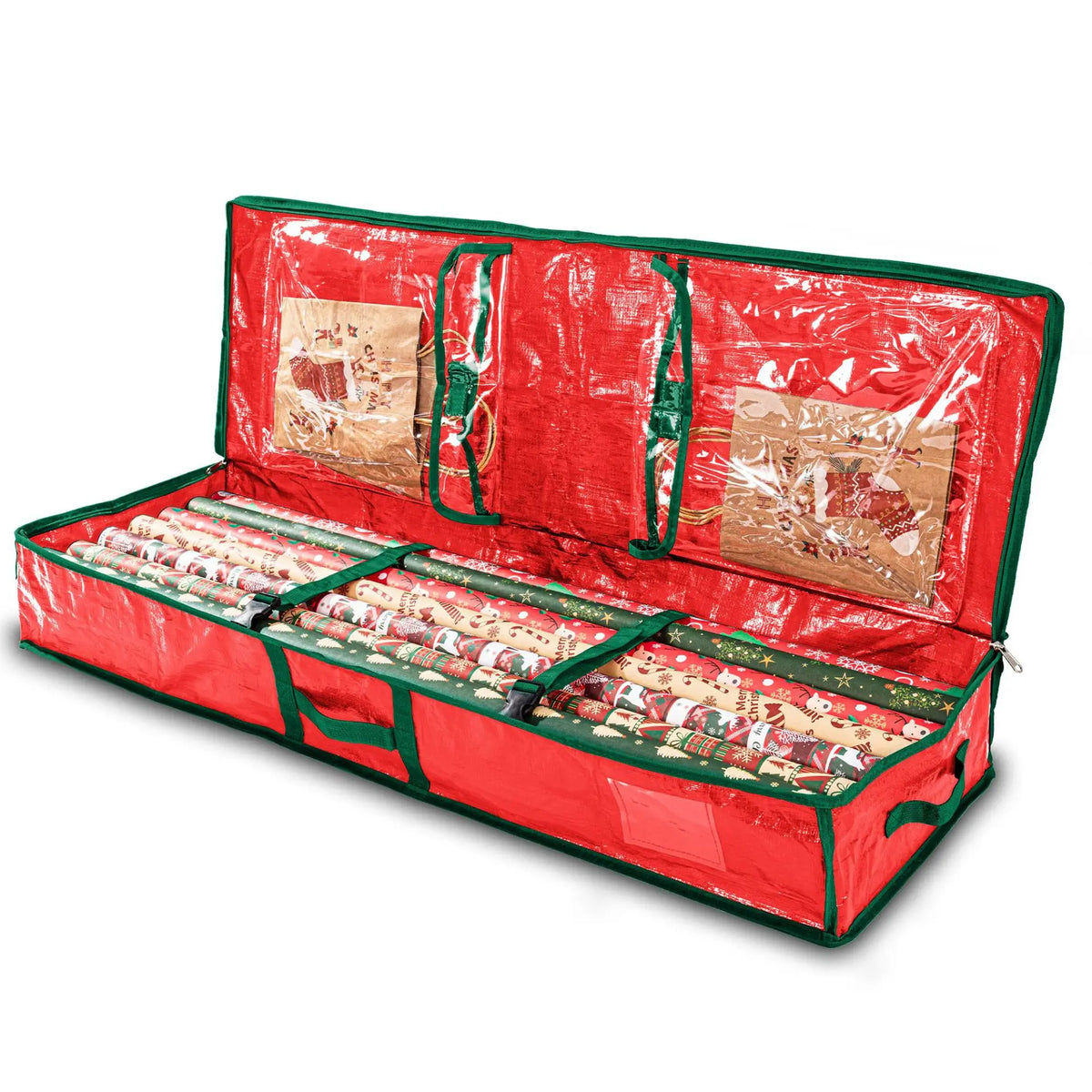 Christmas Wrapping Paper Storage Bag | 40" Durable Oxford Fabric | Fits Rolls, Ribbons & Ornaments | Red & Green
