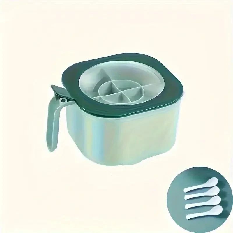 4-in-1 Seasoning Box with Lid & Spoons | Large Capacity Salt & Spice Container | Yellow or Blue-Green