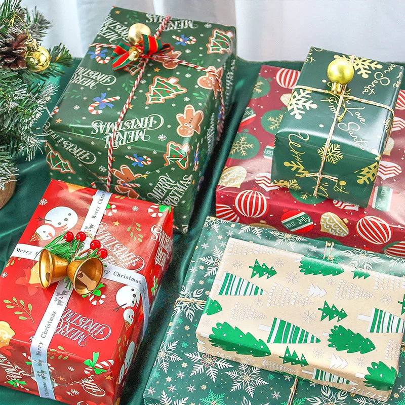 Christmas Wrapping Paper Set | 6 Sheets | 50x70cm | Red & Green Xmas Designs | Thick 150-225gsm