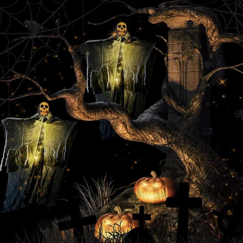 Halloween Glowing Skull Skeleton Hanging Ghost Decoration – Indoor & Outdoor Horror Party Prop
