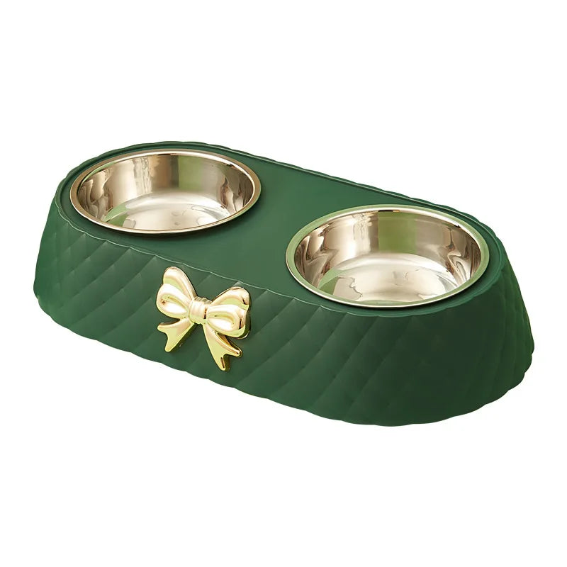 Double Pet Bowl with Bow-Tie Stand | Stainless Steel & PP Base | Cats & Dogs | 3 Colours