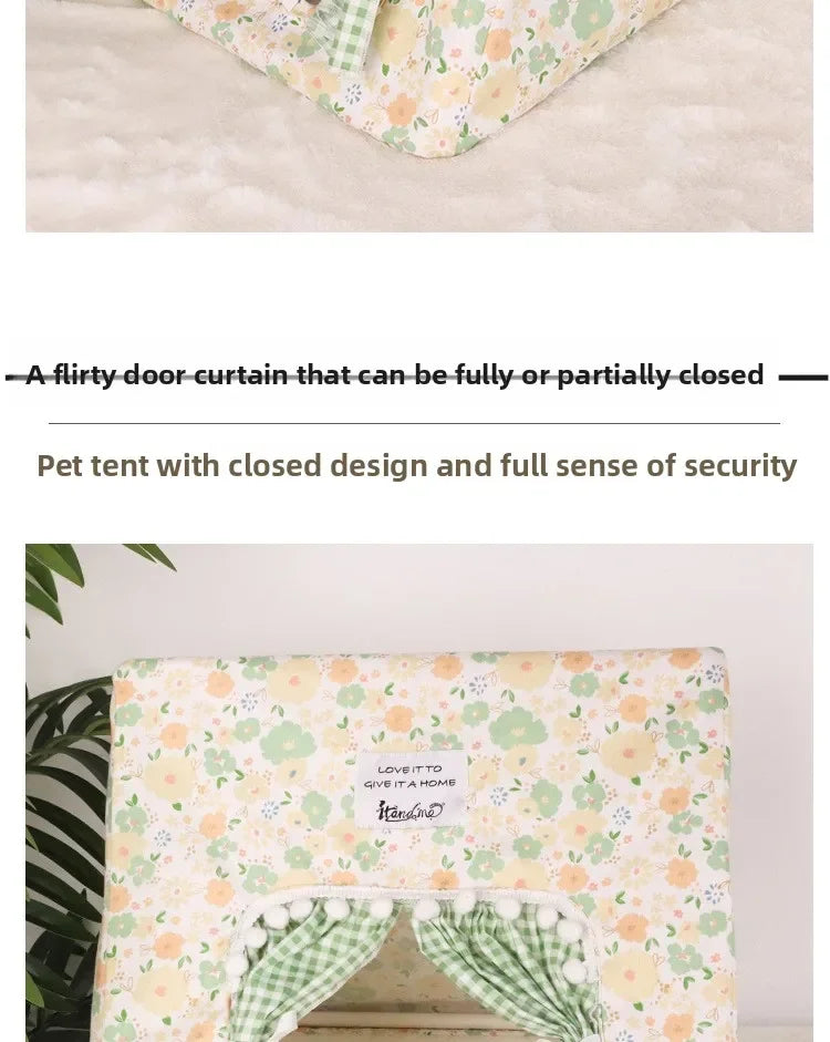Small Pet Tent Hideout House | Floral Cotton Sleeping Tent for Rabbits, Guinea Pigs & Hamsters | 36x36x30cm