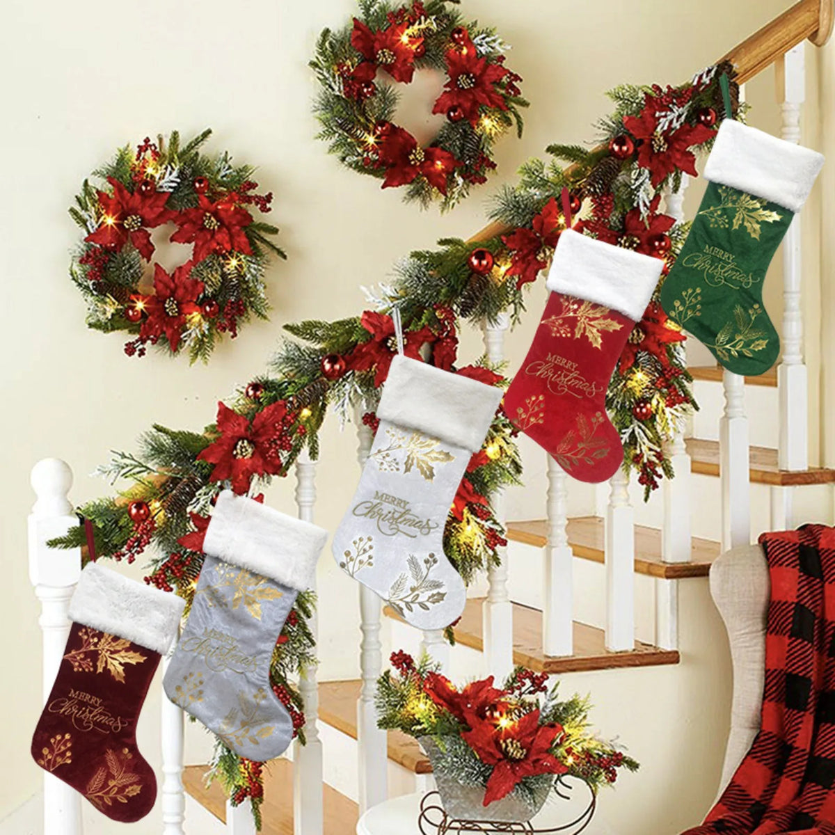 Christmas Stocking Candy Boots with Bells | 46x28cm Fireplace Hanging Sock | 5 Colours