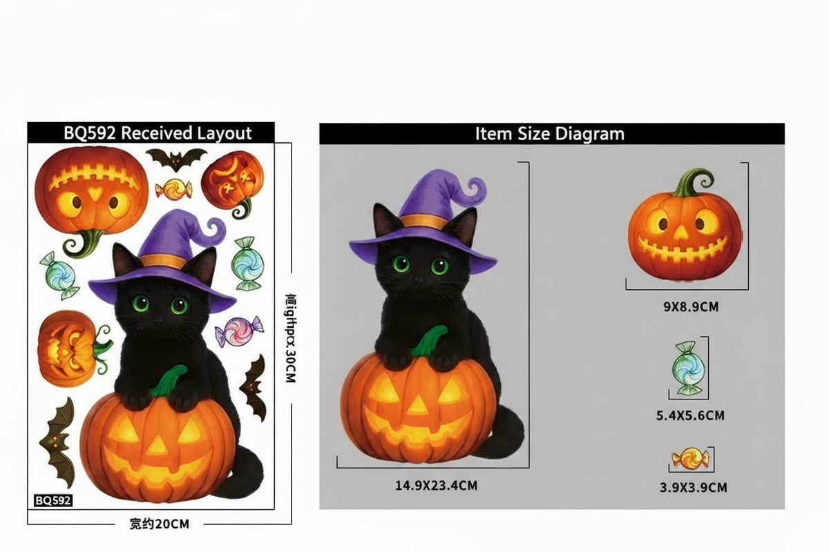 Halloween Window Cling Stickers | Pumpkin, Bat, Skull & Witch Designs | Party Decoration