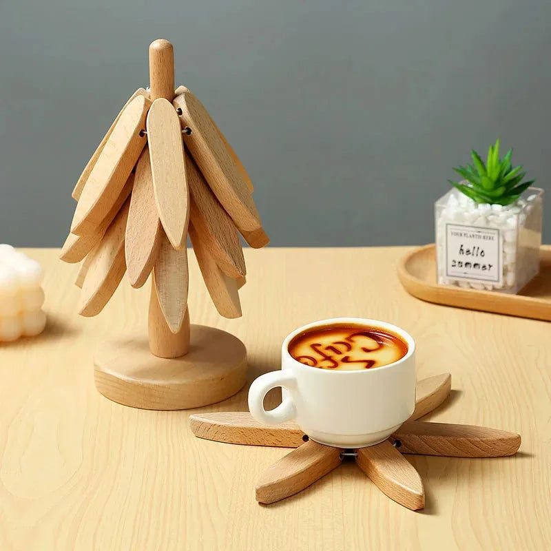 Christmas Tree Wooden Trivet - Heat-Resistant Pot Mat & Coaster