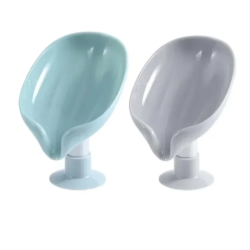 Leaf Shape Soap Dish with Suction Cup & Drainage | Anti-Slip Soap Holder for Bathroom & Kitchen | Green or Grey