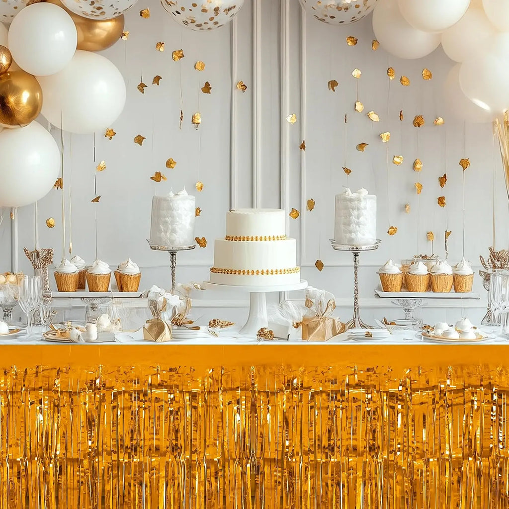 Metallic Foil Tinsel Fringe Table Skirt – 2-Pack, Party Decor