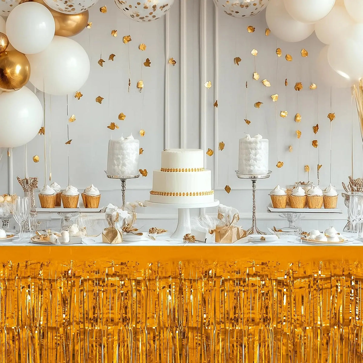 Metallic Foil Tinsel Fringe Table Skirt – 2-Pack, Party Decor