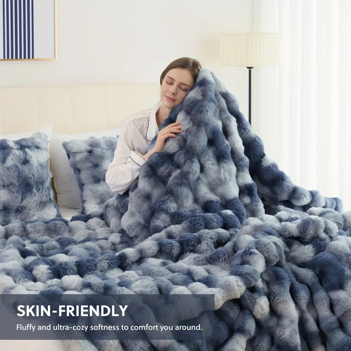 Faux Rabbit Fur Luxury Bubble Throw Blanket | Soft & Warm | 2 Sizes | 11 Colours