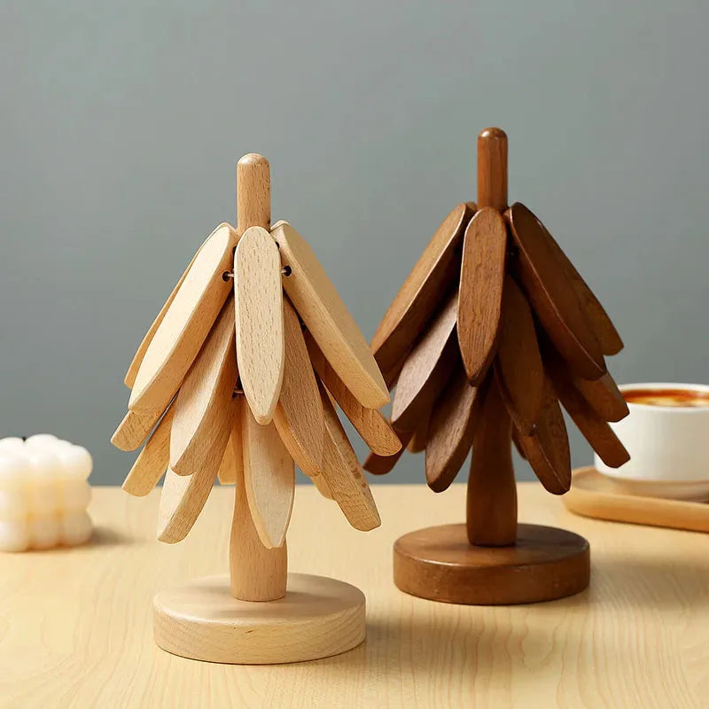 Christmas Tree Wooden Trivet - Heat-Resistant Pot Mat & Coaster