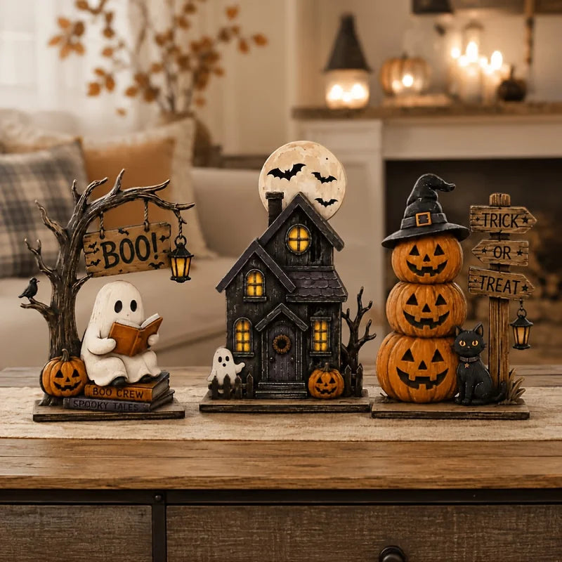 3-Piece Wooden Halloween Decor Set