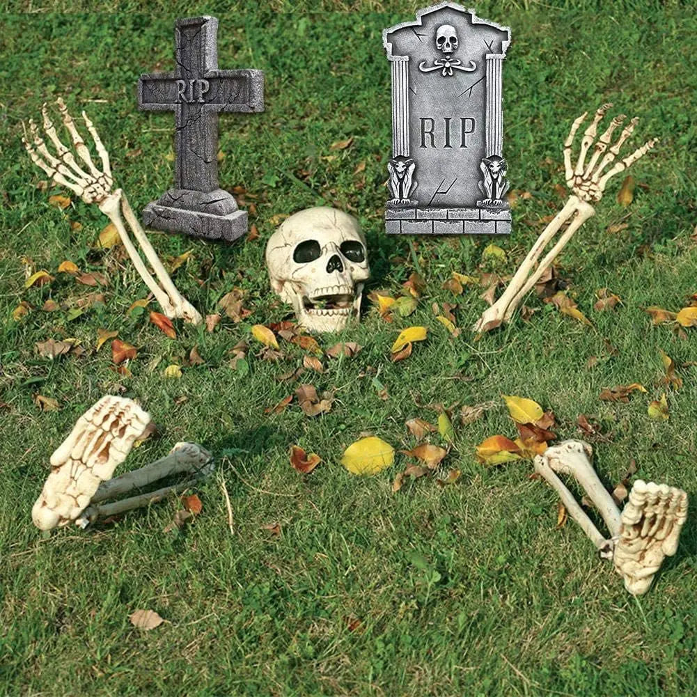 Halloween Skeleton Head & Hands Yard Decorations
