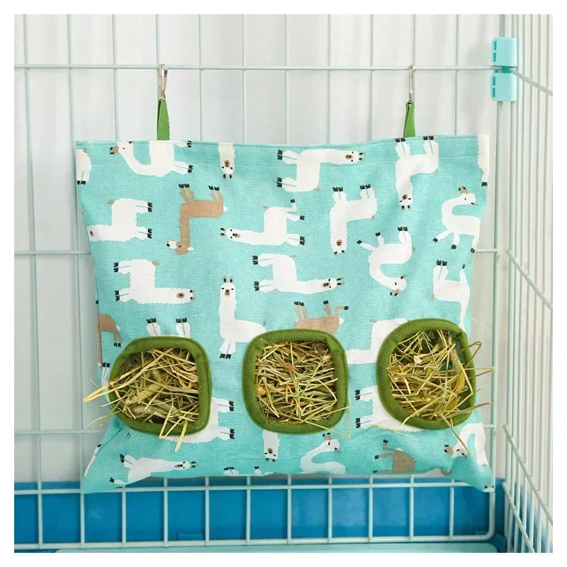 Small Pet Hay Bag Hanging Feeder | Canvas Pouch for Rabbits, Guinea Pigs & Hamsters | 2 & 3 Hole