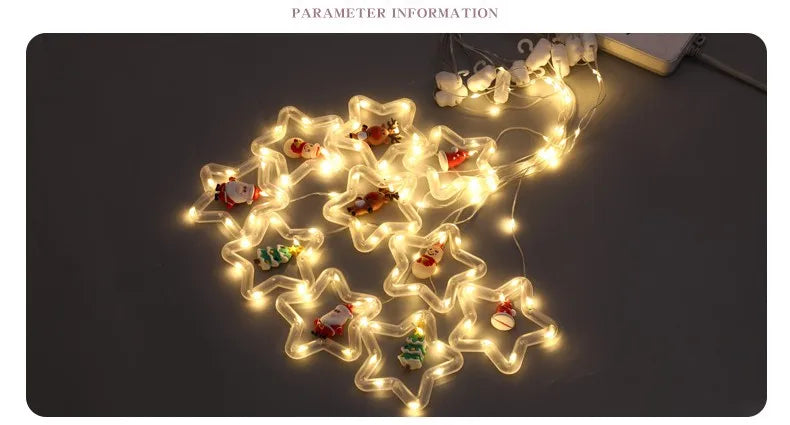 LED Christmas Curtain String Lights | USB | 8 Modes | Stars, Trees & Circles | Warm & Colourful | Bedroom & Window Decoration
