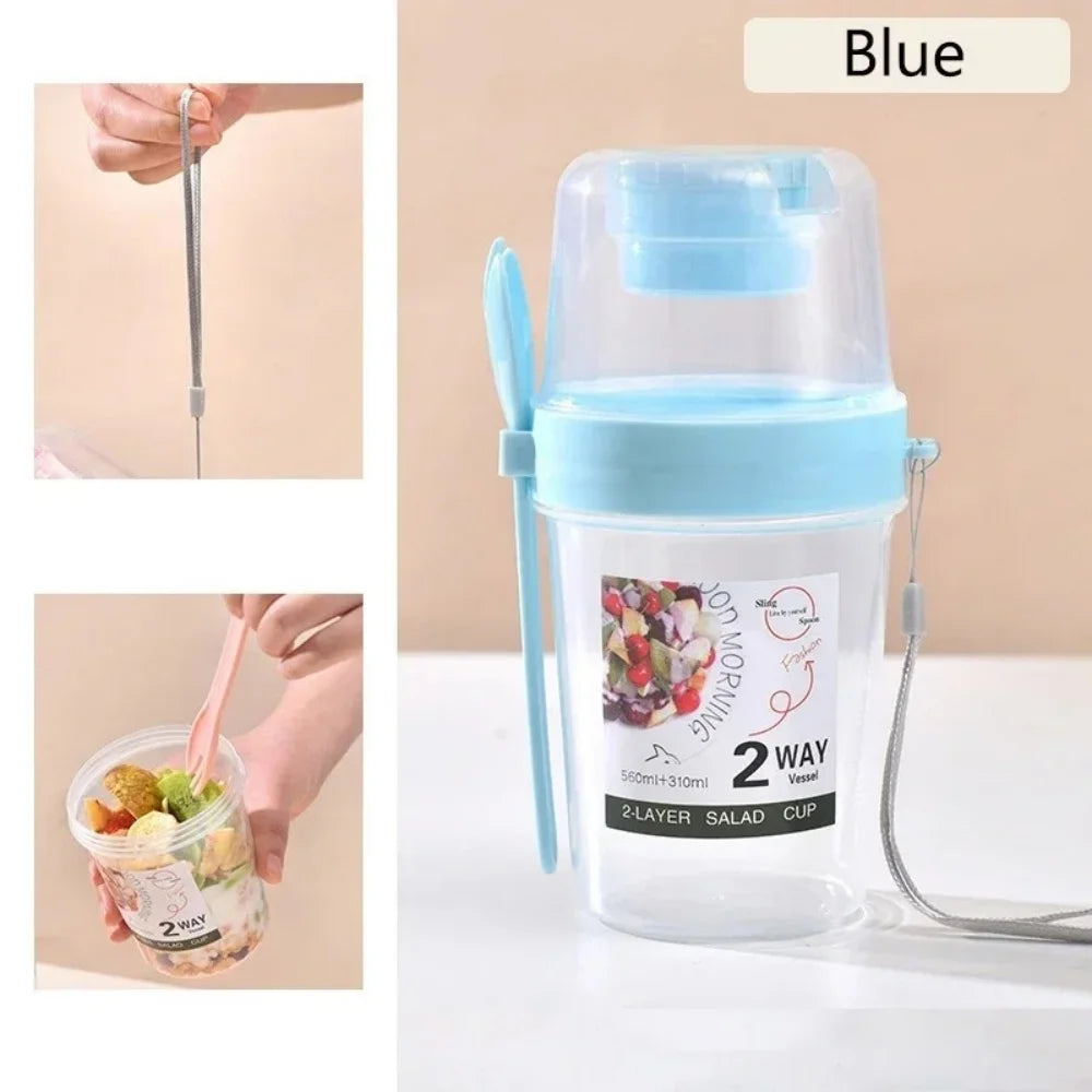 Portable Salad Cup with Lid & Fork | 800ml | Yogurt, Cereal & Snack Container | 4 Colours