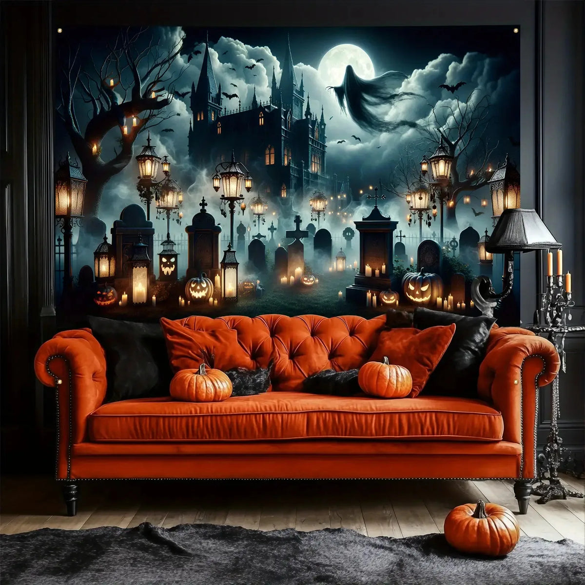 Halloween Gothic Cemetery Ghost Banner | Party Backdrop
