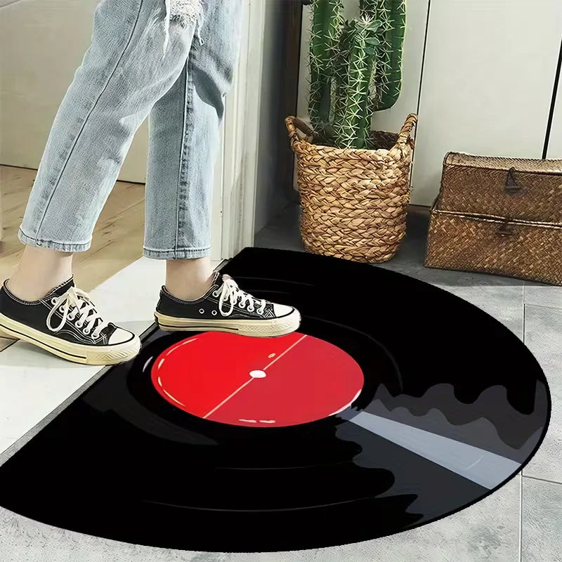Retro Vinyl Record Half Round Doormat | Non-Slip Entrance Mat