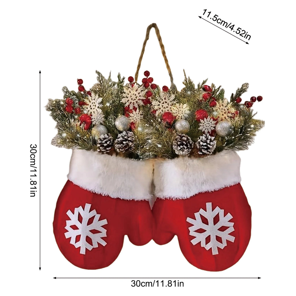Christmas Gloves Wreath | LED Light-Up & Standard | 30cm | Indoor & Outdoor Wall Door Decoration