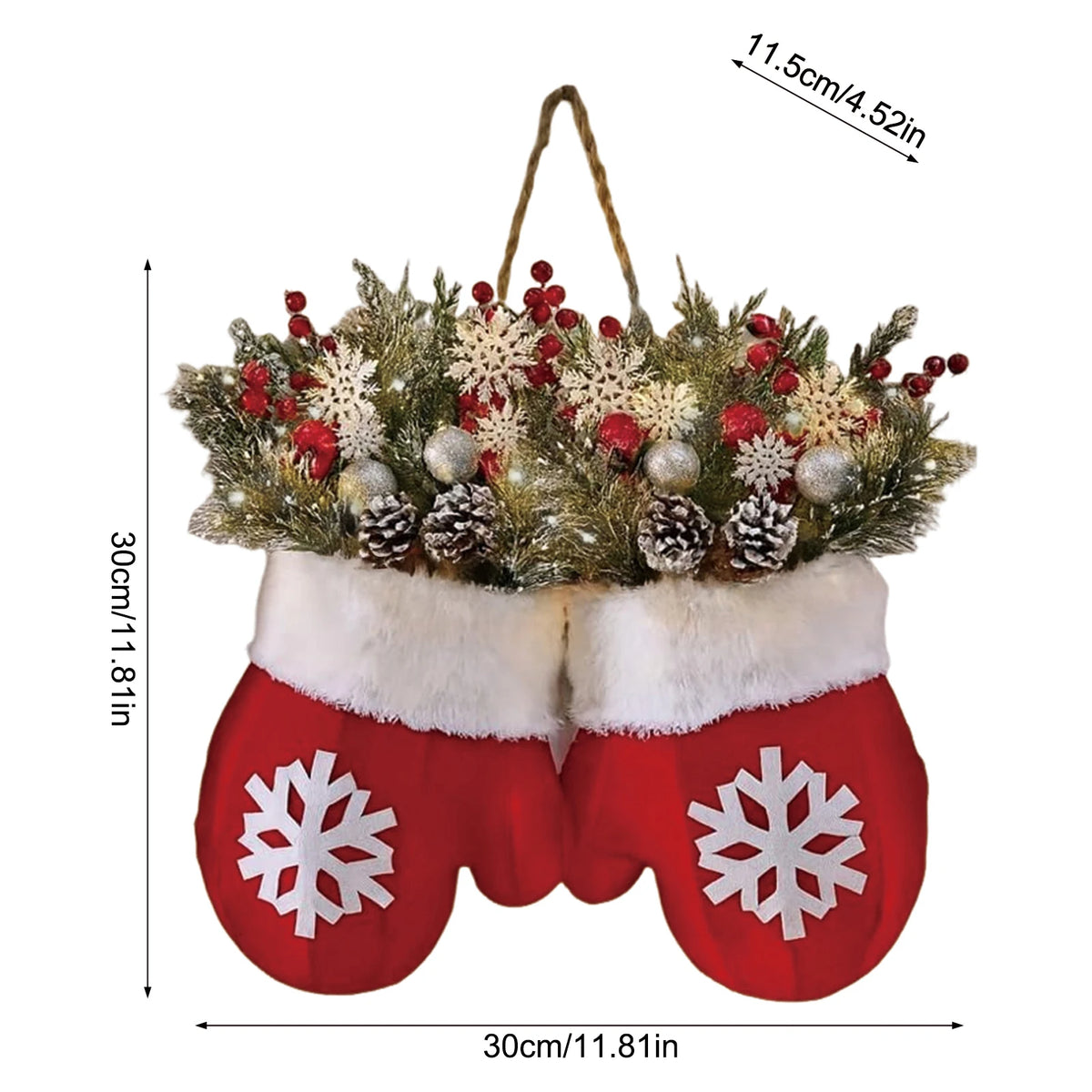 Christmas Gloves Wreath | LED Light-Up & Standard | 30cm | Indoor & Outdoor Wall Door Decoration