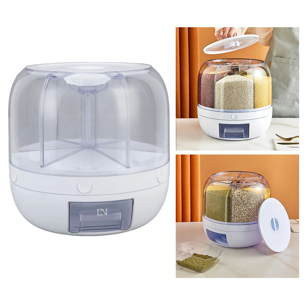 6-Grid Rotating Cereal & Grain Dispenser – Airtight Kitchen Storage Container