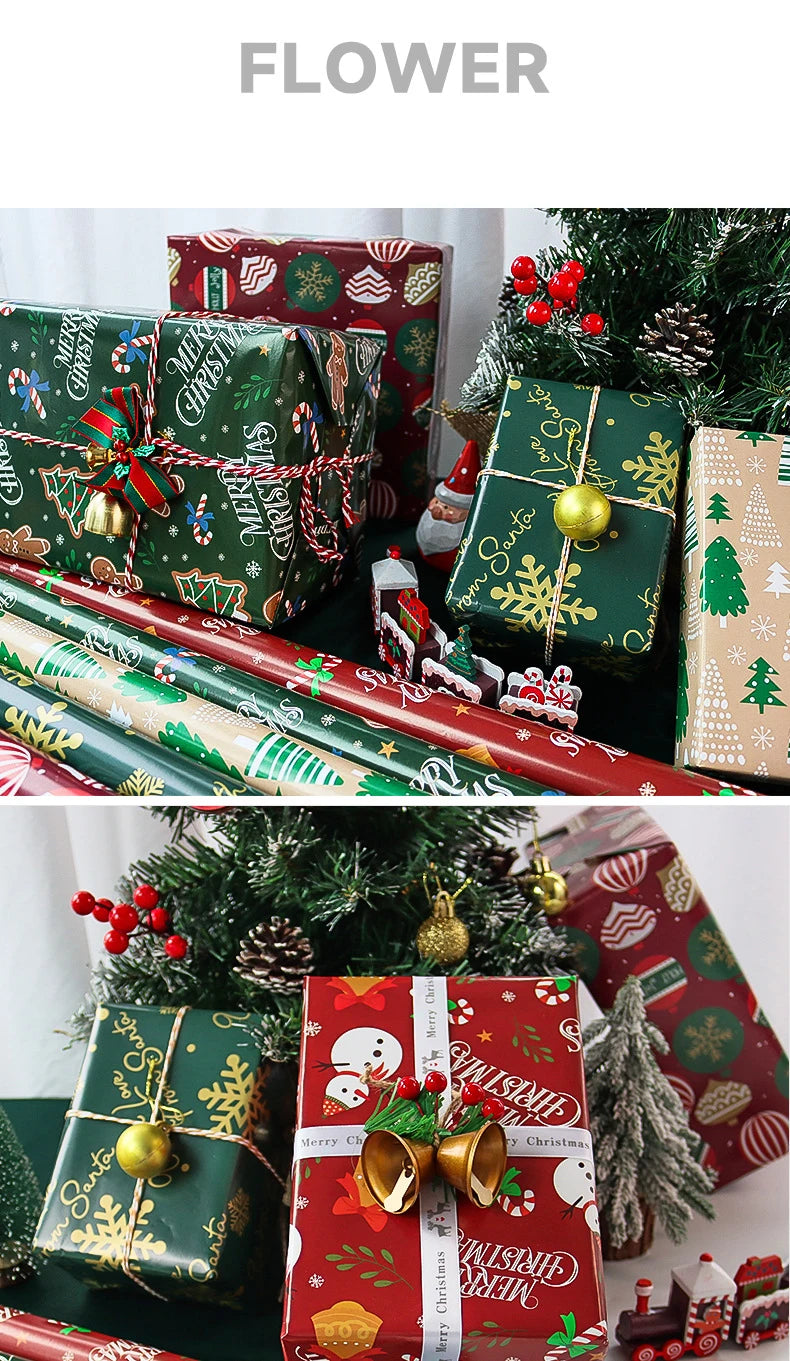 Christmas Wrapping Paper Set | 6 Sheets | 50x70cm | Red & Green Xmas Designs | Thick 150-225gsm