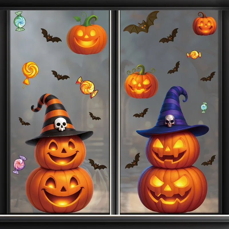 Halloween Window Cling Stickers | Pumpkin, Bat, Skull & Witch Designs | Party Decoration