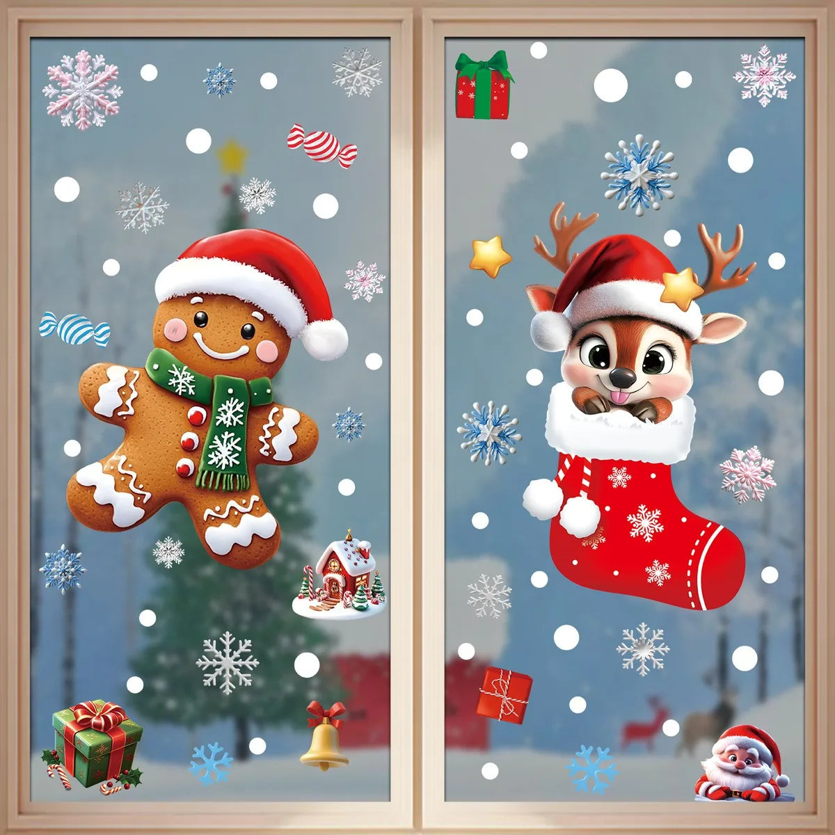 Christmas Window Stickers | 10 Festive Designs | Gingerbread Man, Santa, Snowman & More | Xmas Decor