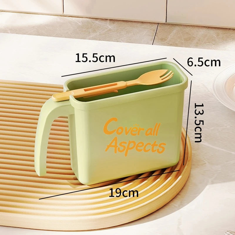 No-Wash Instant Noodle Bowl with Fork | Large Capacity | Heat-Resistant | Green & Beige