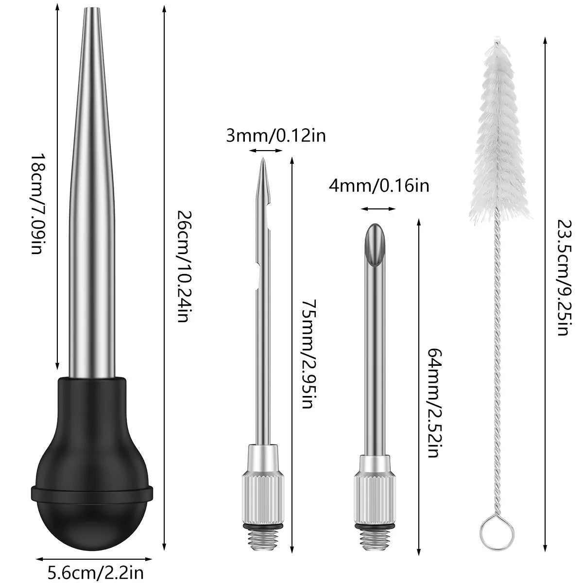Stainless Steel Turkey Baster & Marinade Injector Set with Cleaning Brush