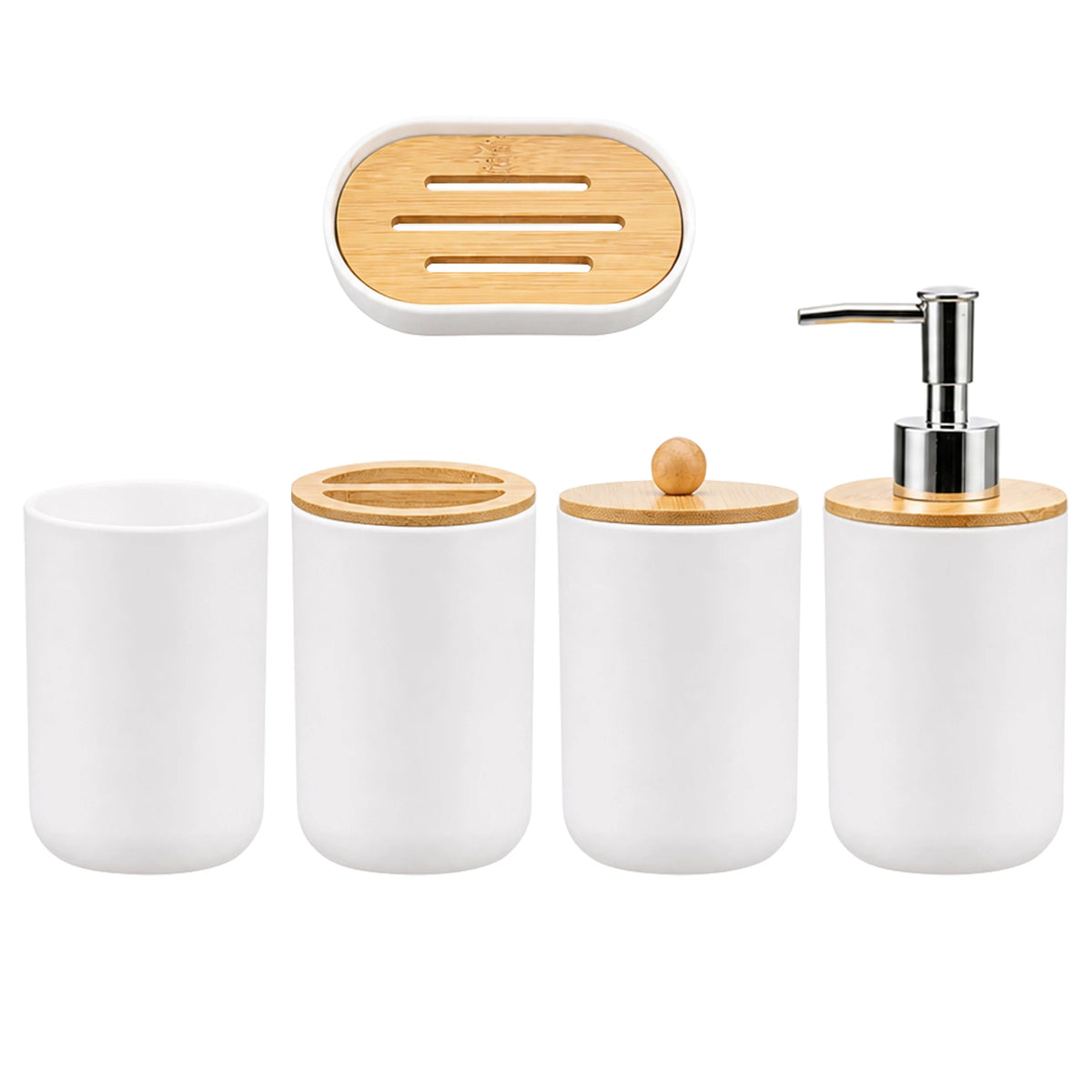 5-Piece Bathroom Accessories Set – Soap Dispenser, Storage Jar, Toothbrush Holder & Soap Dish | Farmhouse Style