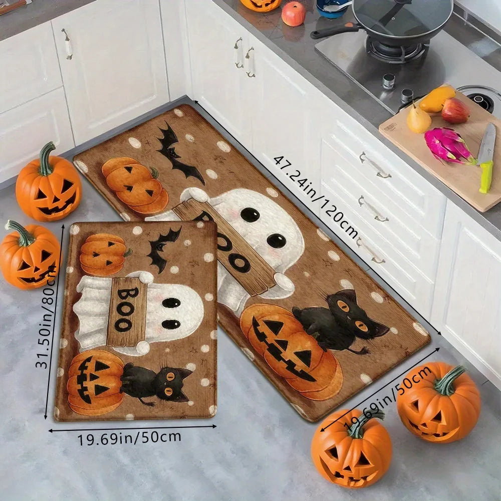 Halloween Pumpkin & Ghost Rug – Non-Slip Indoor Mat for Kitchen, Bathroom & Living Room